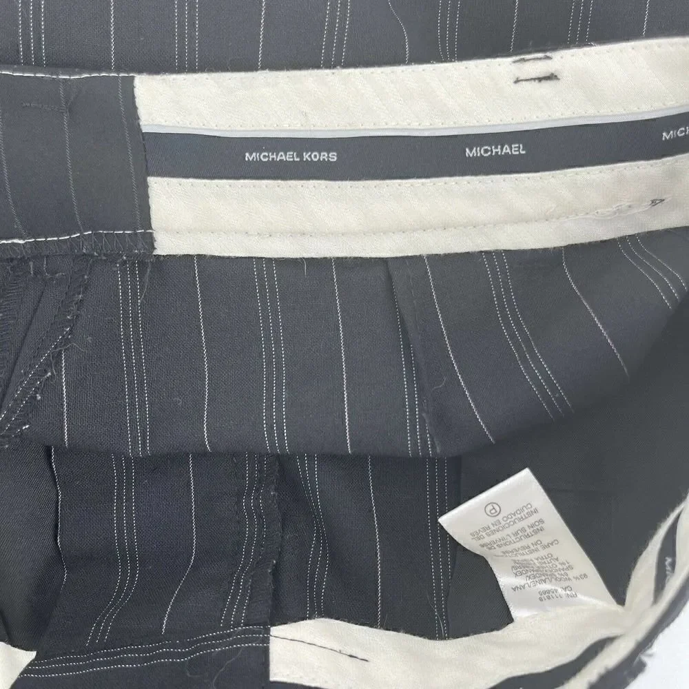 Michael Kors Dress Pants Black Wool Blend Trousers Pin Stripe Womens Size 6 Chic